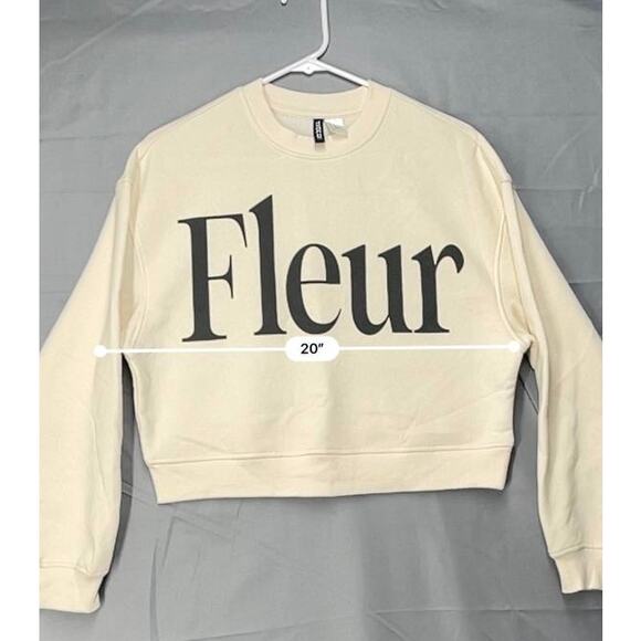 H&M Sweatshirt Fleur Cropped Beige Sz XS French Parisian  Clean Girl Minimalist - Picture 3 of 10